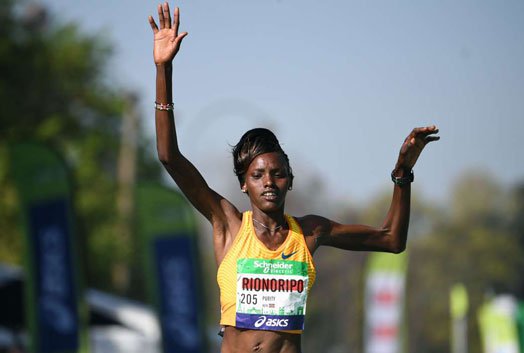 Kenyan marathoner, Purity Rionoripo, who along her husband, Paul Lonyangata, won their respective races in the 41st Paris marathon. PHOTO | DAILY NATION