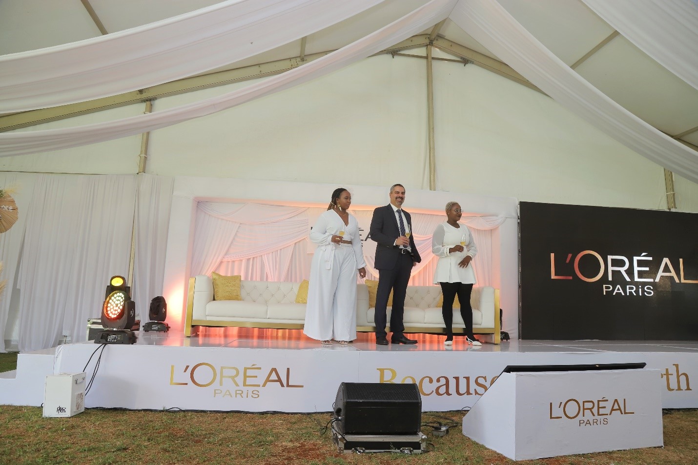 L’Oréal Paris Brand Manager Natalie Njenga, L’Oréal East Africa Managing Director Serge Sacre and Head of Marketing Victoria Karanja during the entry of L’Oréal Paris into the Kenyan market. L’Oréal Paris is expanding its footprint in the beauty market with the introduction of a wide range of luxury but affordable products specifically catered towards the Kenyan market