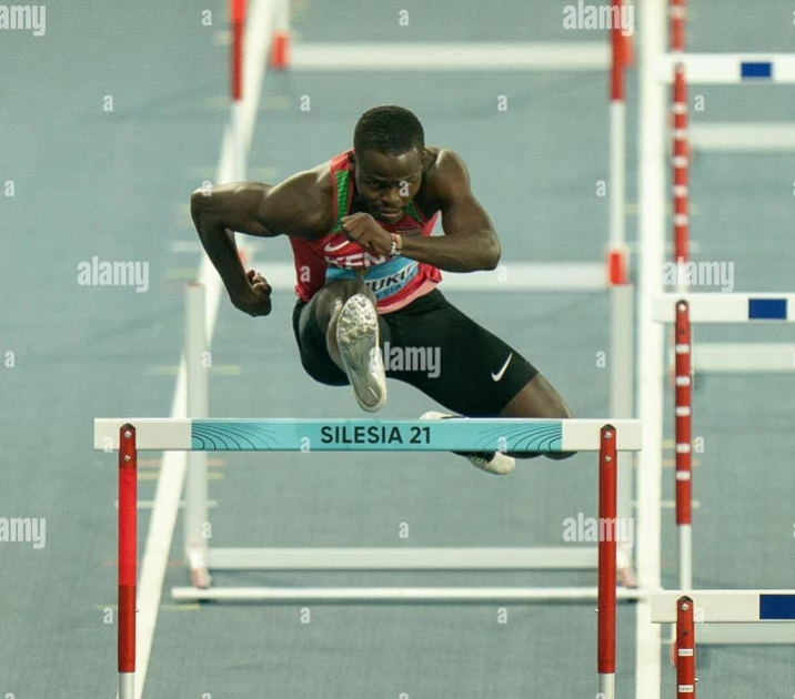 Wiseman Mukhobe competes in a past race. He's qualified for the 400m hurdles final at the ongoing Commonwealth Games. Photo/Courtesy