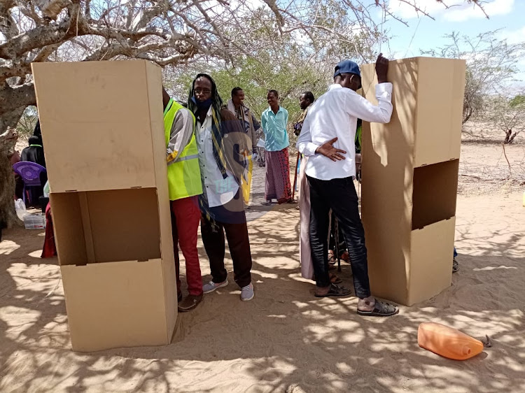 Residents of Gafuru in Galole constituency, Tana River County voting under a tree on August 9,2022.