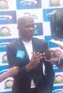 Fkf President Nick Mwendwa addresses the media after signing a partnership deal with Tanzania based Azam media Limited It's a seven year deal worth USD 1million.