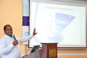 Dr. Paul Njogu, Research and Data committee chair during presentations the Clean Air Catalyst Media workshop in Nairobi, 28th, Feb 2023.